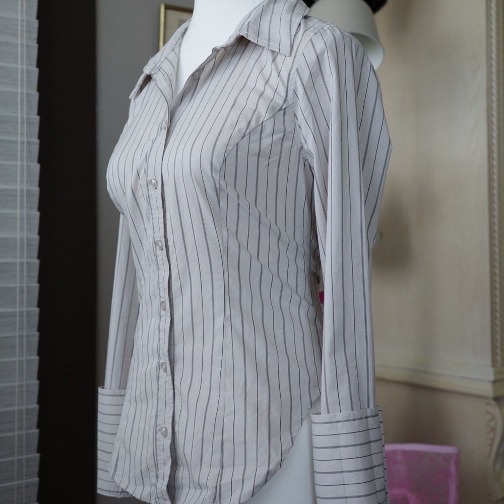 Striped White Button-Up Women's Top - Picture 2 of 4